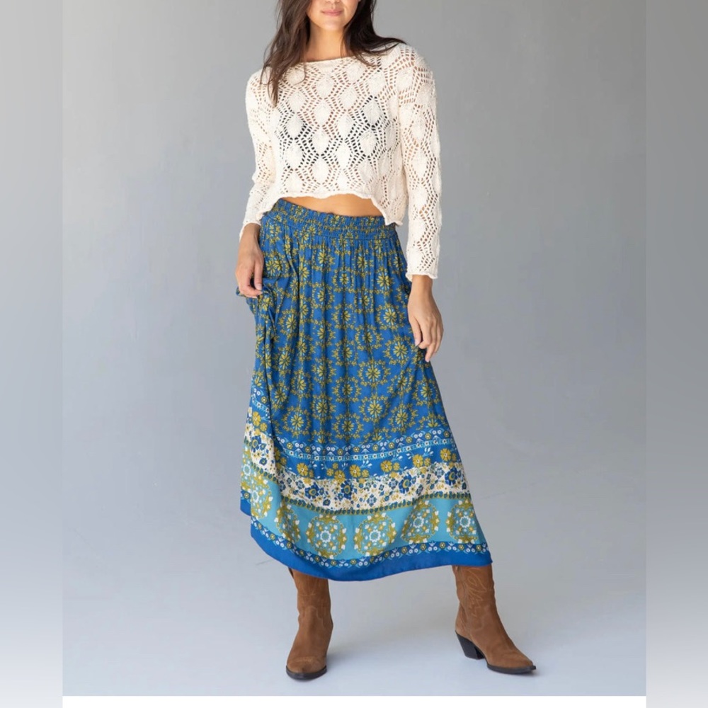 Natural Life Maylin MIDI Skirt Blue Border Print